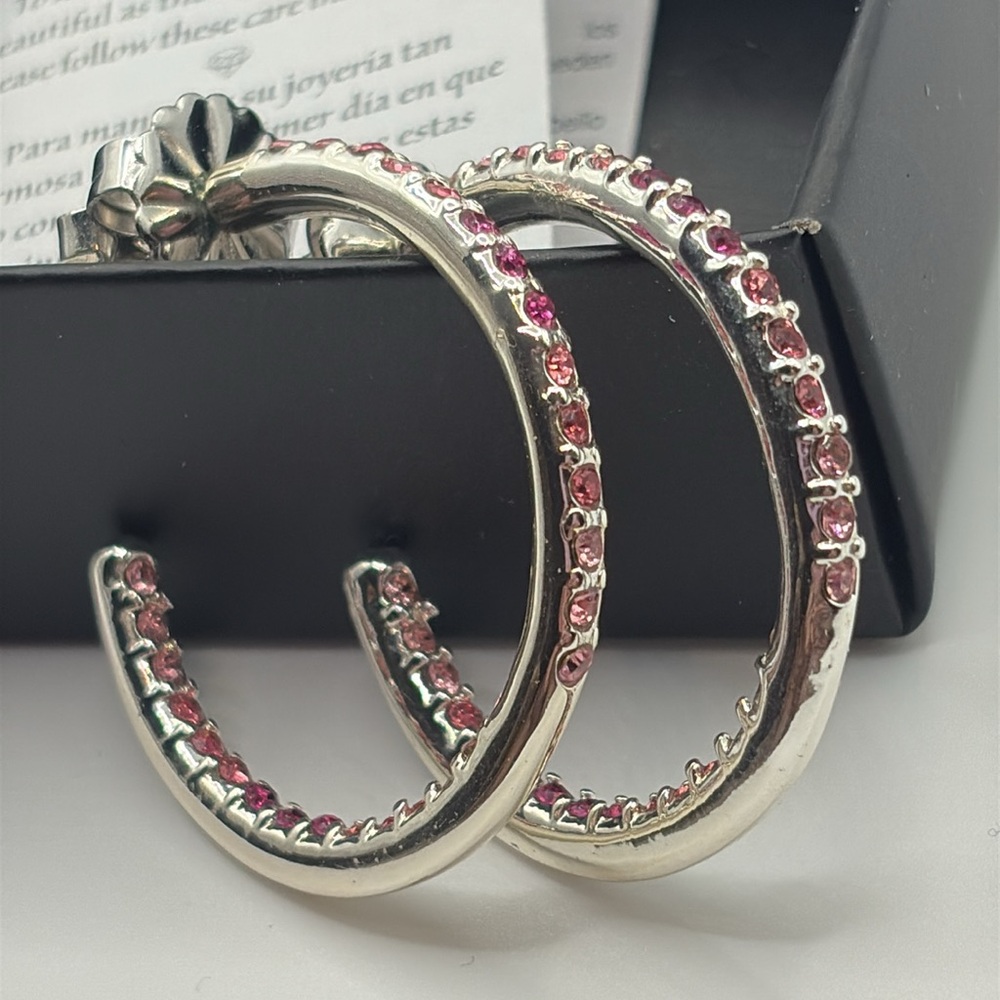 Avon Pink Ombré Hoop Earrings Silver NWOTS - Picture 2 of 5